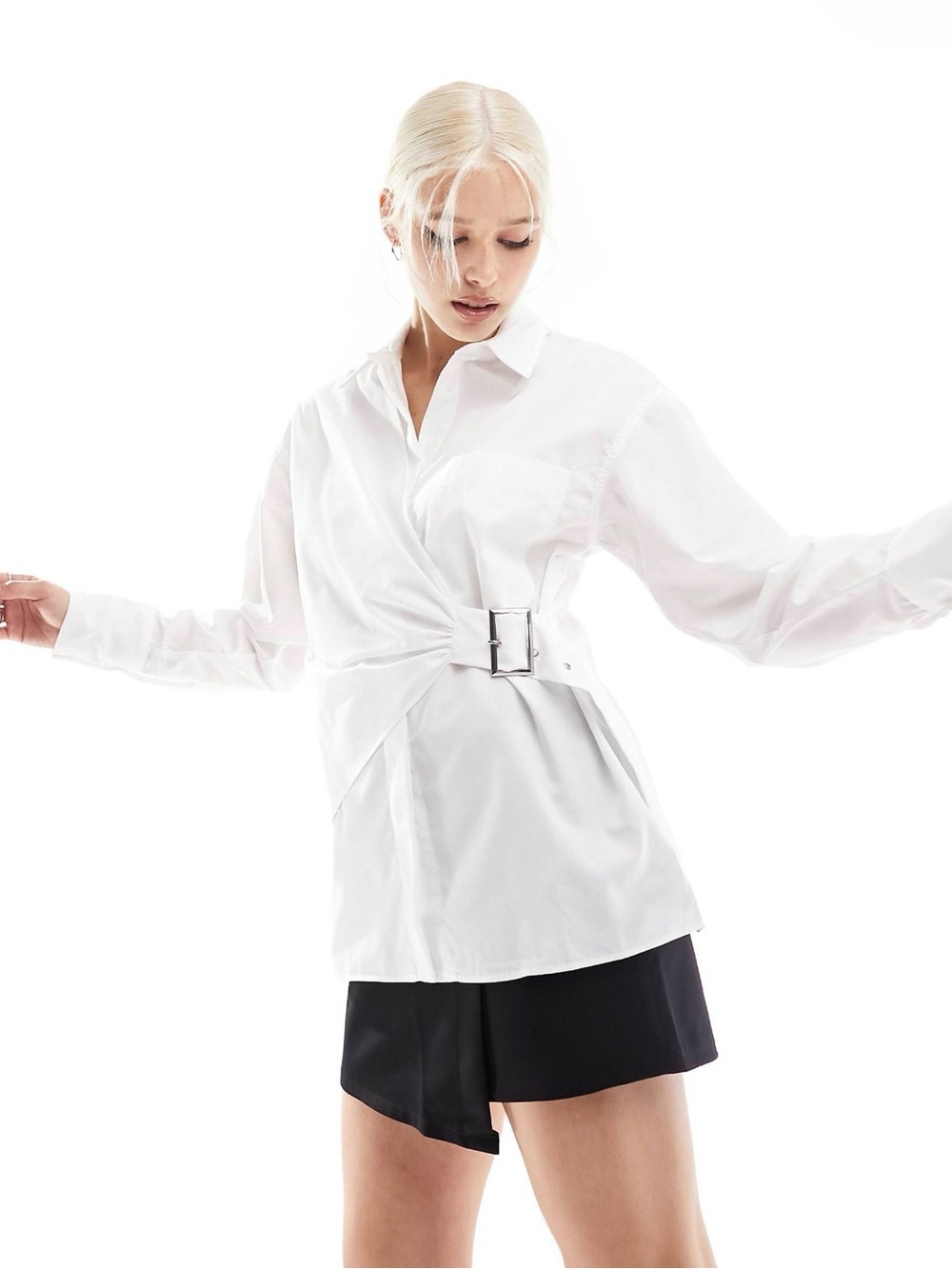 ASOS White Wrap Button-Down Shirt with Buckle Detail